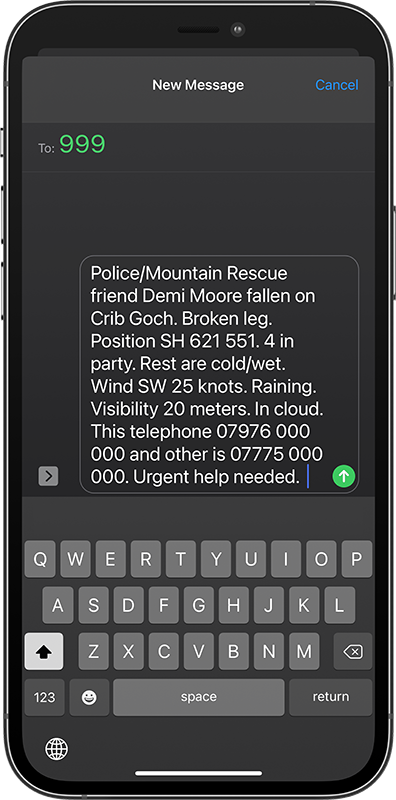 999 text credit mountain safety